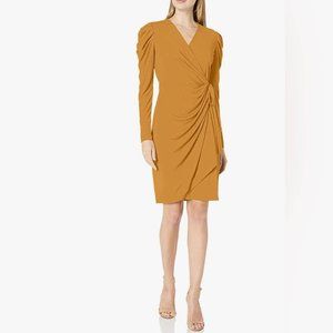 Lark & Po Black V-Neck Long Balloon Sleeve Ruched Wrap Dress Size XXL